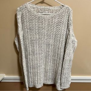 LOFT Winter White Open-Knit Long Sleeve Crochet Sweater Ladies Sz XL